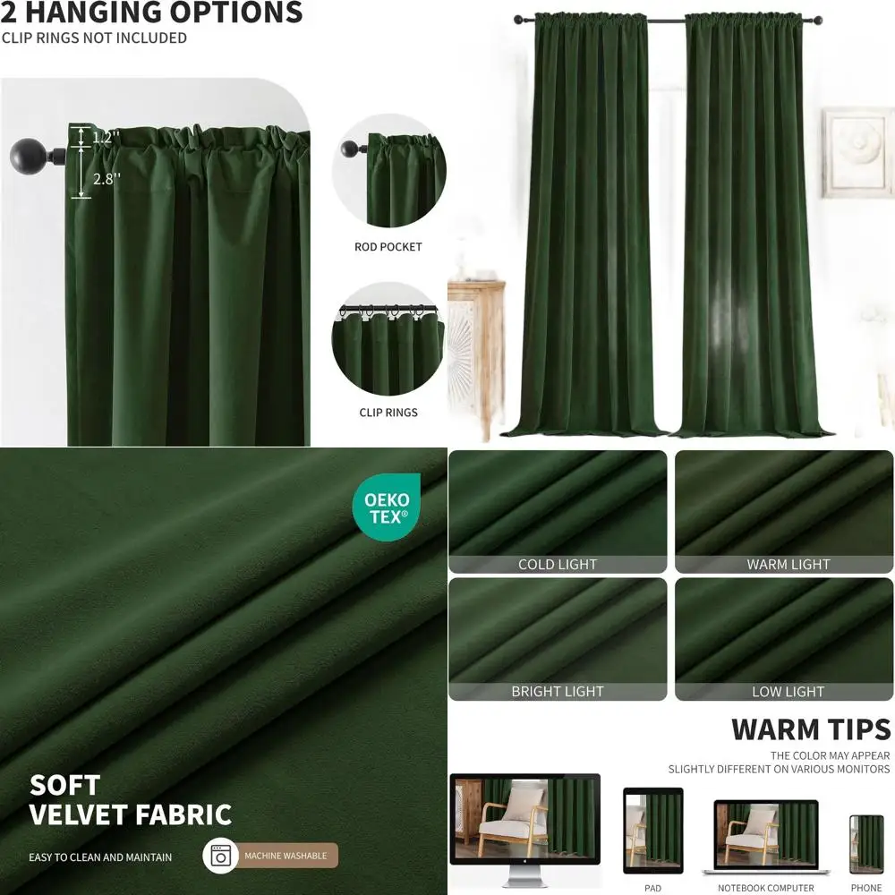 

Оливково-зеленые бархатные шторы блэкаут 100% светонепроницаемые, длиной 244 см, утепленные, шумопоглощающие, роскошные портьеры для дома (52x96, 2 панели)