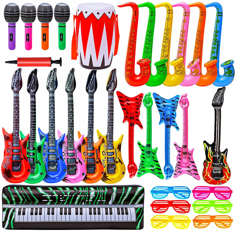 

Inflatable Rock Star Toy 80s 90s Musical Blow up Guitar Inflate Rock Band Carnival Party Favors Rock and Roll Party Decor Props