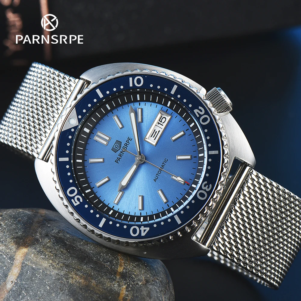 PARNSRPE Diver Men's Watch Burst light blue Dial Sapphire Glass Japan NH36 Movement  Week Date Indicator