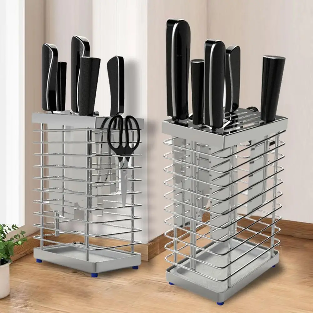 Ventilated Cutter Storage Rack Stainless Steel Universal Cutter Holder Block with Drainage Design Modern Kitchen for Countertop