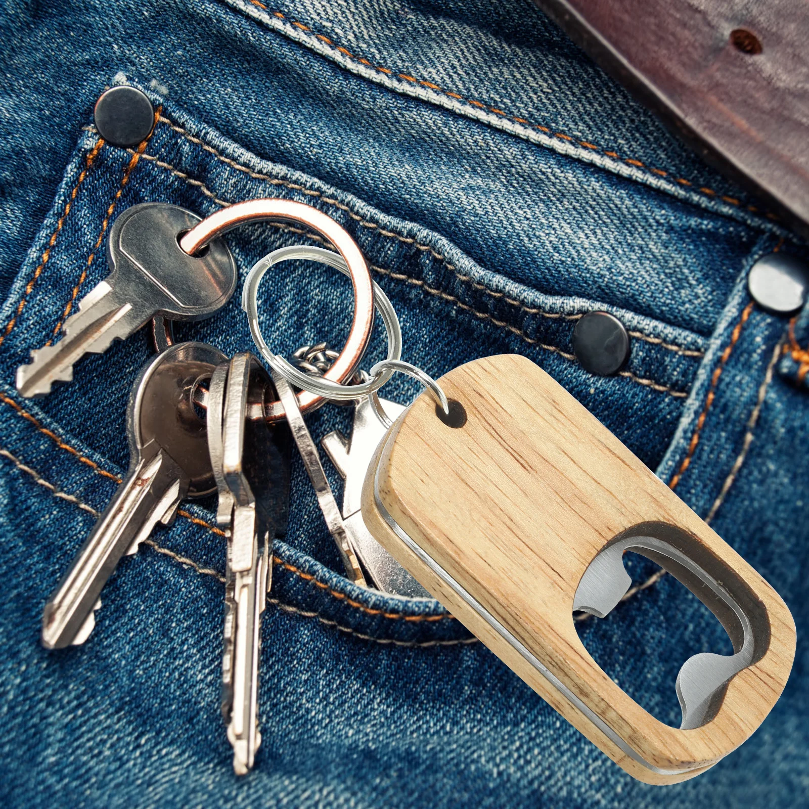 

10pcs Wooden Keychain Bottle Sturdy Beer Soda Can Opener Portable Party Gift Unfinished Wood Keychain Beer Bottle Opener