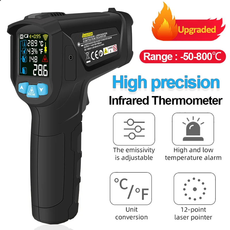 

-50-800 Handheld Digital Infrared Thermometer High Precision LCD Temperature Meter Non Contact Industrial Temperature Tester