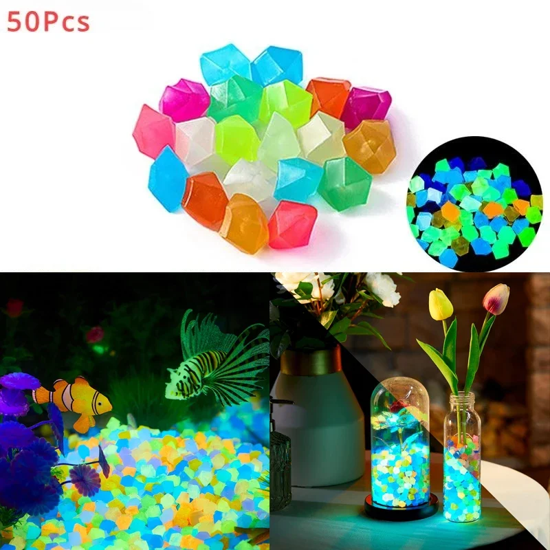 50Pcs Glow in The Dark Garden Pebbles for Sidewalk Garden Terrace Lawn Garden Patio Fish Tank Aquarium Decoration Glow Stone