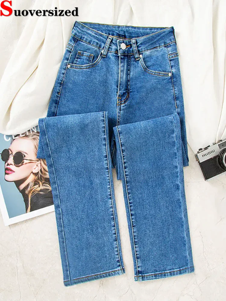 

Spring Fall Skinny Straight Jeans Korean Fashion Vintage High Waist Stretch Denim Pants Women Casual Streetwear Slim Vaqueros
