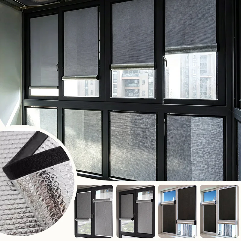 Retractable Hovering Sunscreen Heat Insulation Self-adhesive Curtains Roller Shade with Velcro Anti UV Window Glass Shading Film