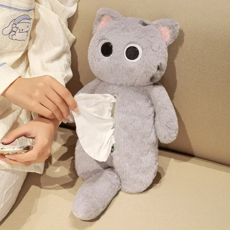 Creative Cartoon Plush Toy Cats Tissue Box Lovey Stuffed Pencil Case for Students Girls Funny Christmas Gift for Children