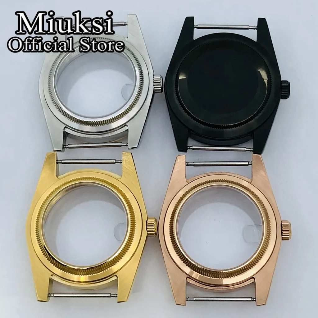 Miuksi 36mm/40mm silver black gold watch case sapphire glass gemstone bezel fit NH35 NH36 NH34 ETA2824 2836 Miyota8215 PT5000