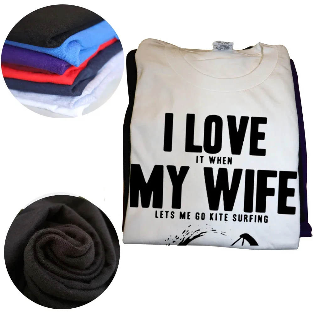 Kiteboarding Husband T shirt I Love When My Wife Lets Me Go Kite Surfing Streetwear Short Sleeve Birthday Gifts Summer T-shirt