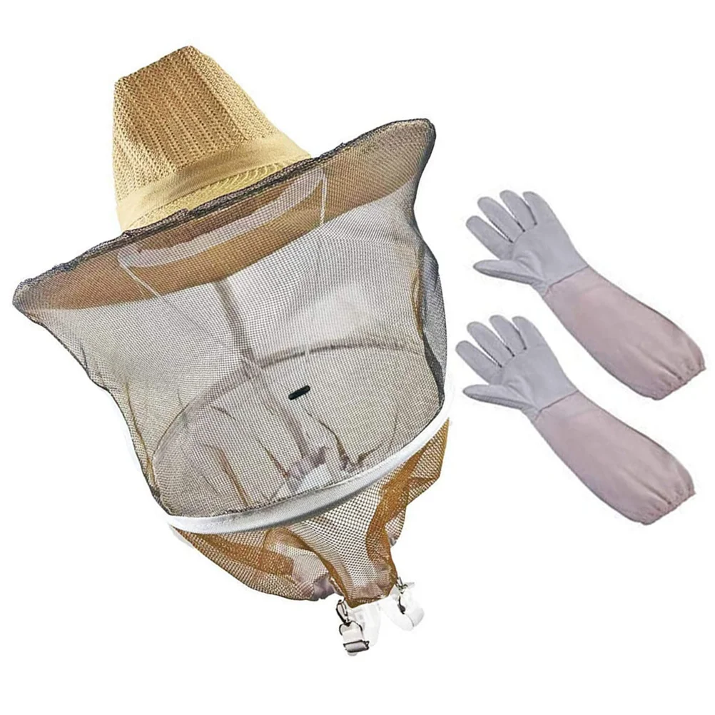 

1 set 1 Set Beekeeper Hat Long Gloves Safety Multi-Function Reusable Durable Protective Foldable Portable Professional