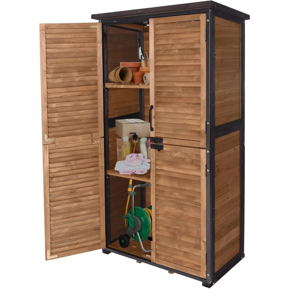 

Outdoor Storage Shed with Floor - Strong Metal Frame, Adjustable Shelves, Ventilated Blinds - Ideal for Garden Tools C