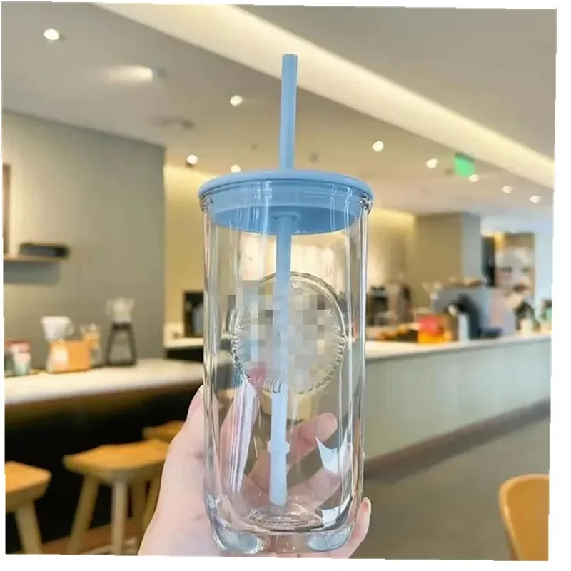 

New 2023 ★★★ Triangle covered glass cup, straw water cup, 473ml （Sky Blue）