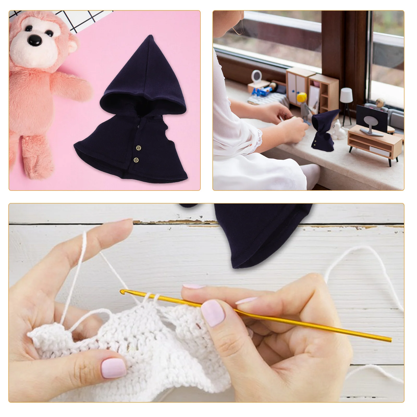 2Pcs Mini Wizard Cape Hoodie for 17Cm - Hand-Sewn Hooded Cloak - Polyester Dress Up Outfit for Figure Decorating DIY Craft