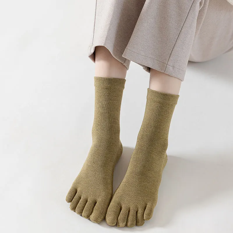 Chaussettes de Yoga à Cinq Doigts pour Femme et Fille, en Coton Biologique, Solides, Antidérapantes, Décontractées, à la Mode, pour Pilates,