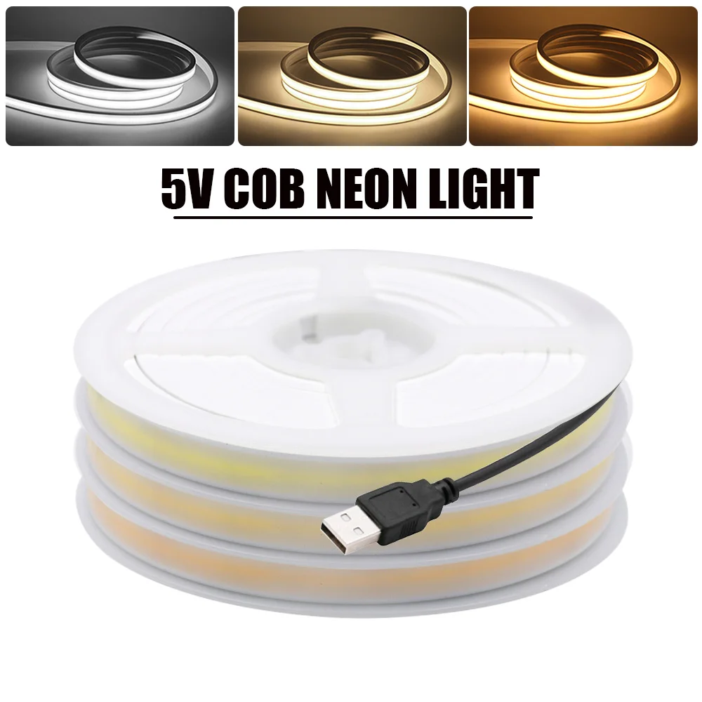 

5V USB COB Neon Light Waterproof 320Leds/M 3000K 4000K 6000K TV BackLight Home Garden Decor Flexible Ribbon Tape Diode LED Strip