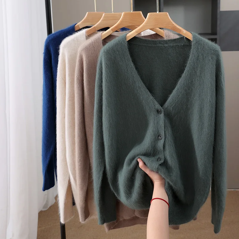 Maglione di cashmere visone di fascia alta da uomo in lana da lavoro per il tempo libero tinta unita cardigan in maglia con scollo a V cappotto maglione autunno e inverno