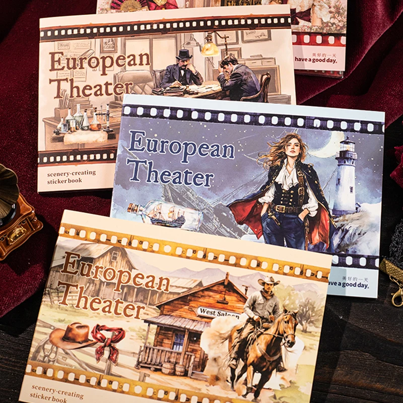 Mr.Paper 20 Blatt/Buch Europäische Theater-Serie Vintage-Szenen-Stickerbuch, Retro-Dekorationsaufkleber für Scrapbooking & Journaling