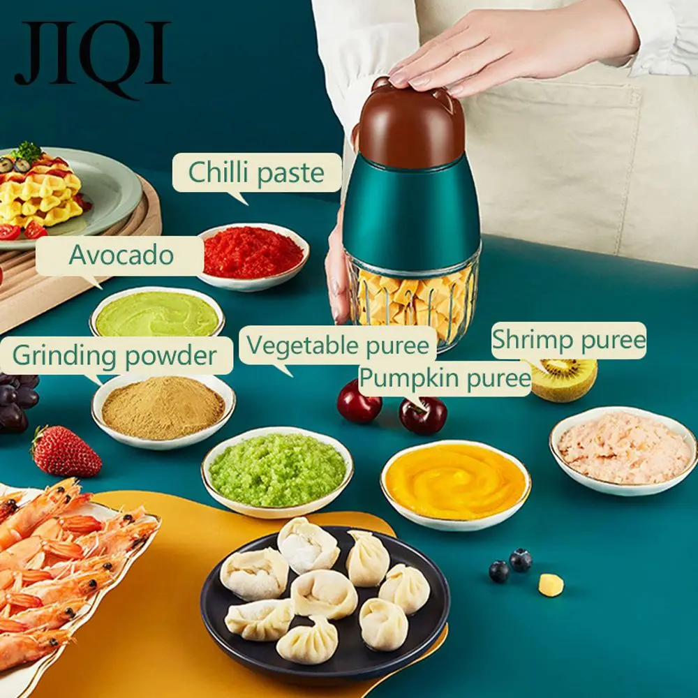 JIQI Baby 0.3L Multifunctional Food Processor 220V Glass Food Blender Meat Grinder Onion Garlic Chopper Fruit Puree Mixer