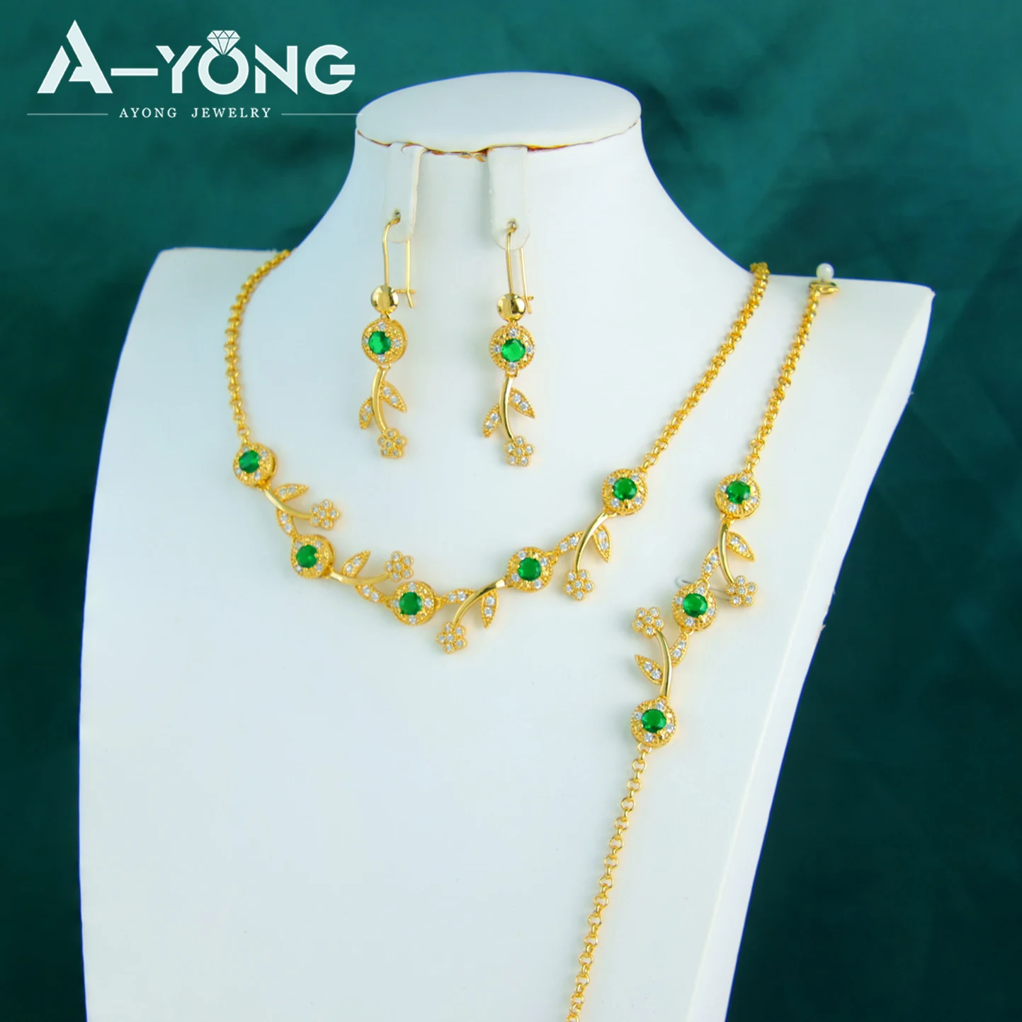 Luxus Brasilianisches Gold Zirkonia Schmuckset 21k vergoldet Nigeria Braut Hochzeit Halskette Marokkanische Frauen Vintage Heiraten Schmuck – Detail 7