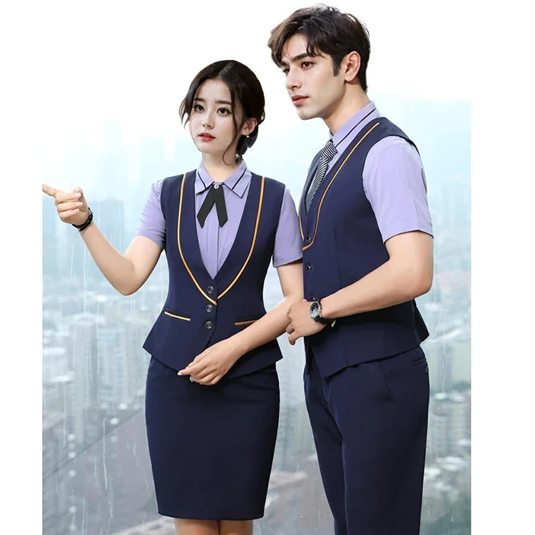 High Quality Starred Hotel Employee Uniform Custom Housekeeping Staff Reception Doorman Knitted Hotel Uniform Sweater Waistcoat