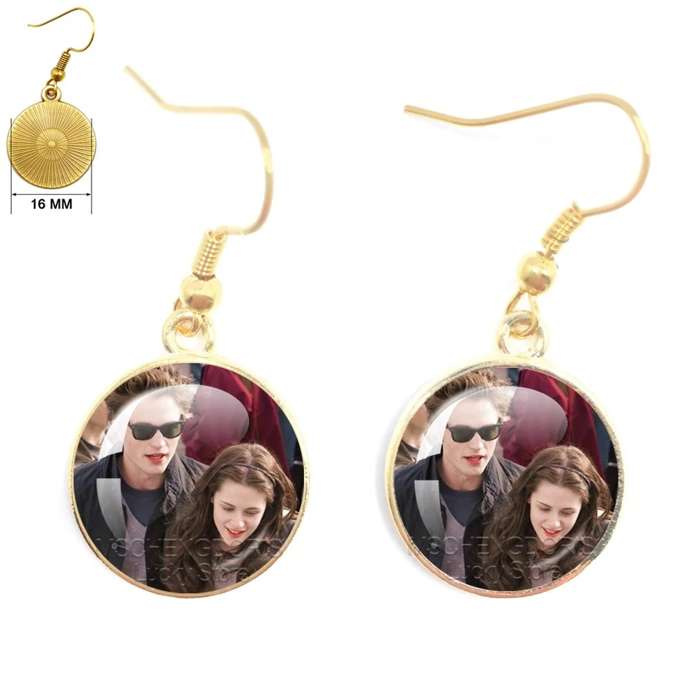 Twilight Movie Earring Classic Character Bella Edward Glass Cabochon16MM Pendant Earring Jewelry Accessories Charm Gifts Friend