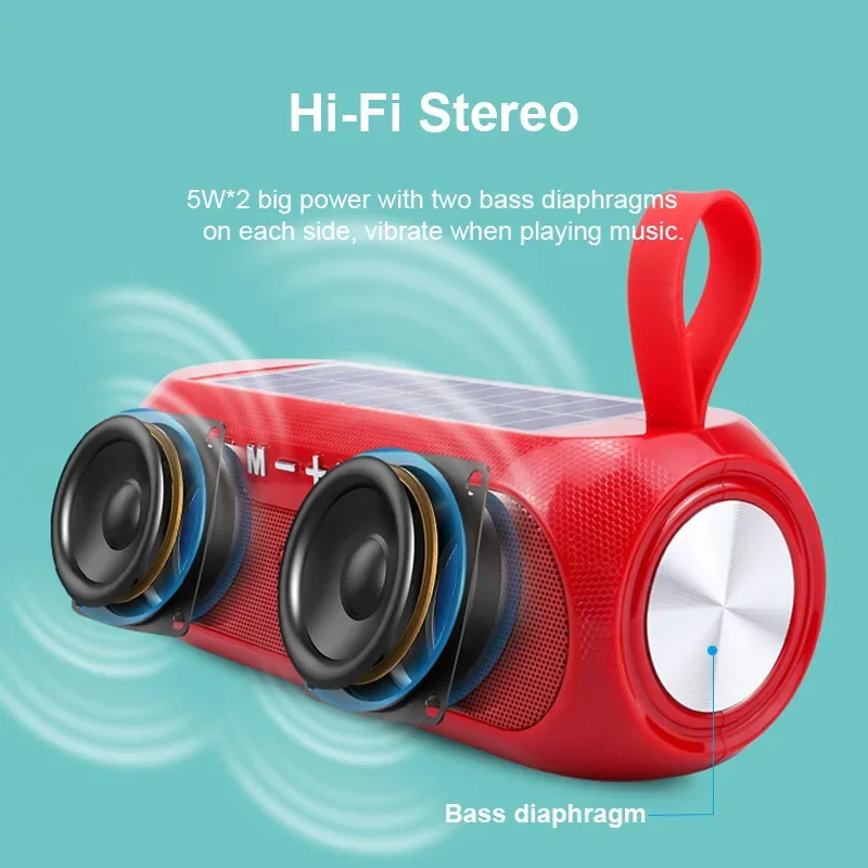 Портативный беспроводной Bluetooth-динамик с солнечной зарядкой, уличный сабвуфер