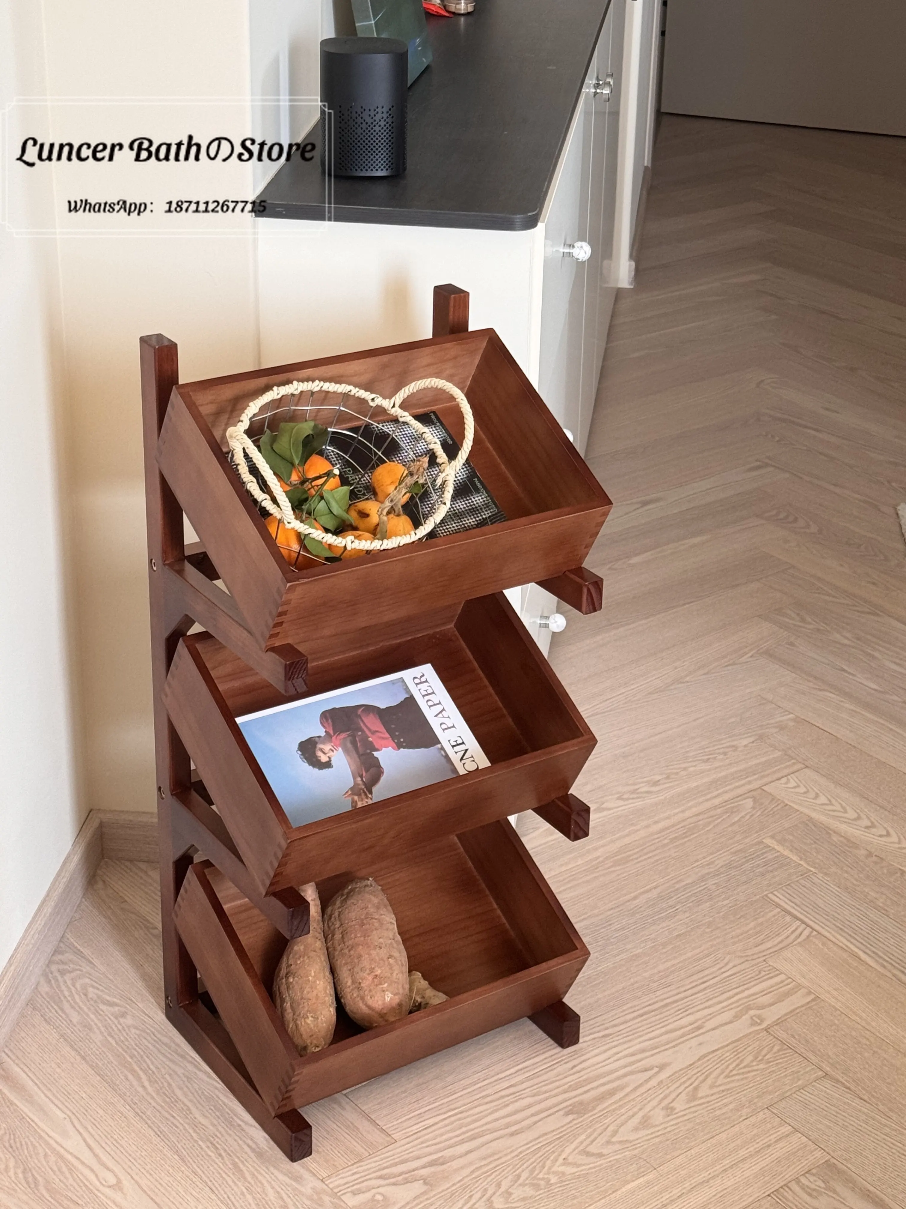 MCM Solid Wood Bookshelf, Floor Standing Storage Shelf for Living Room, Kitchen, Snack Rack, Narrow Gap Cabinet