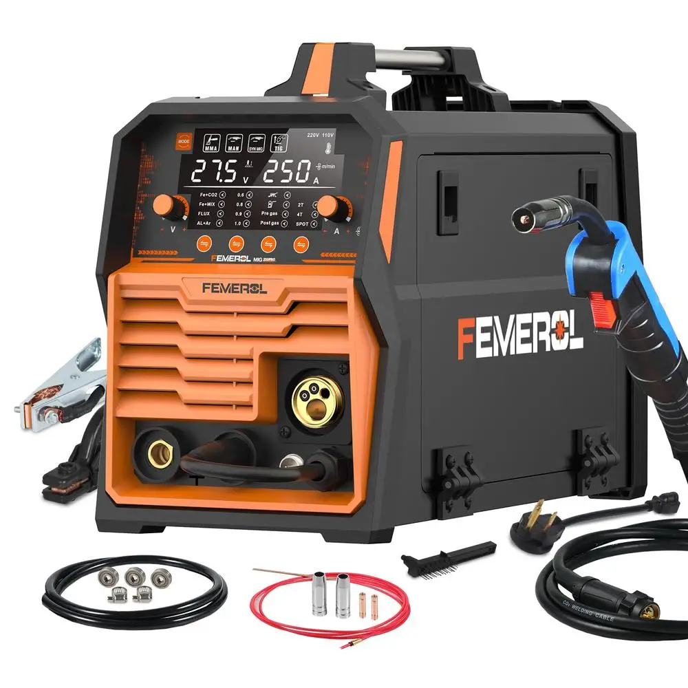 Multi-Function 250A Welding Machine Gas/Solid Wire MIG Flux Core Stick TIG Spot Welding Aluminum Compatible  Included