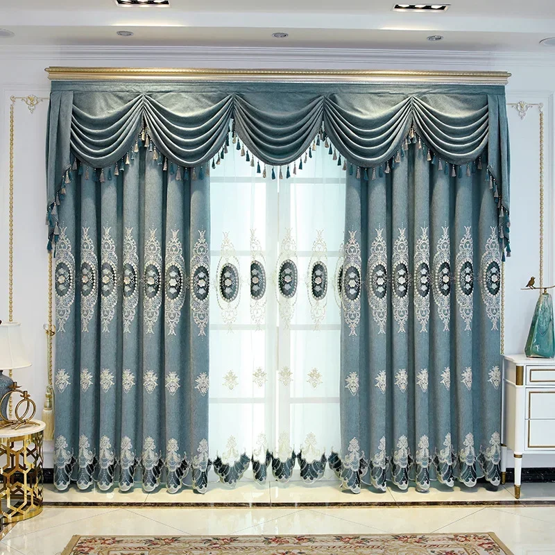 Curtains for Living Room Dining Bedroom Luxury European Style Chenille Embroidery High Shading Windows Door Palace Refreshing