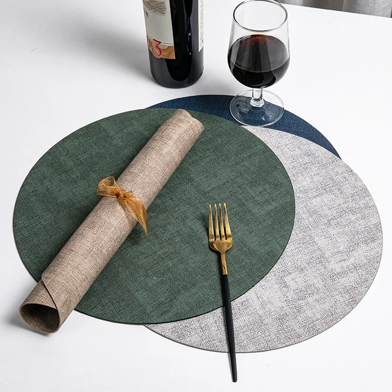 Nordic Leather Placemat Waterproof Oil-proof Double-sided Available Home Hotel Round Western Dining Mat Thermal Insulation Mat