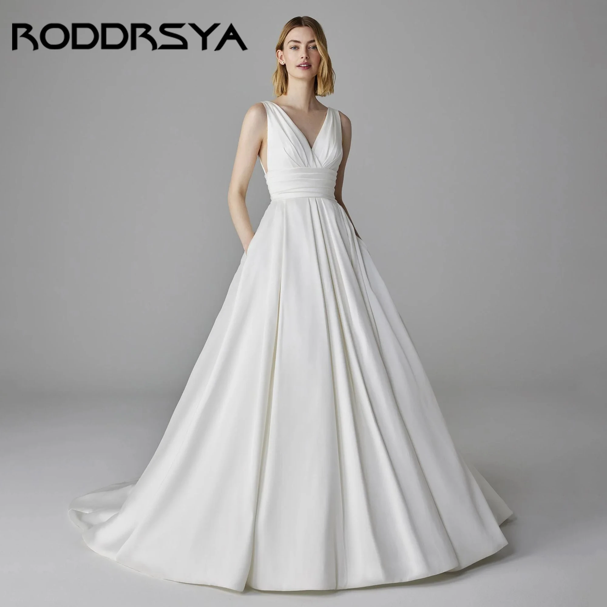 

V-Neck Princess Satin Spaghetti Straps Wedding Dress For Women Luxury V-Back Sexy Wedding Gown Vestido De Novia 2025 Customized