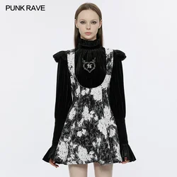 PUNK RAVE Women's Jacquard Dark Rose Sun Swing Version Dress Daily Sweet Princess Thread Split Waist Retraction Dresses