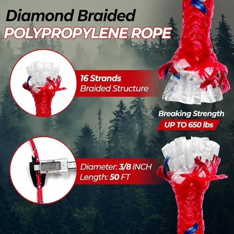5/10meters Polypropylene Rope 16-Strand Lightweight Floating Utility Rope for Camping, Marine, Flag Pole, Indoor and Outdoor Use