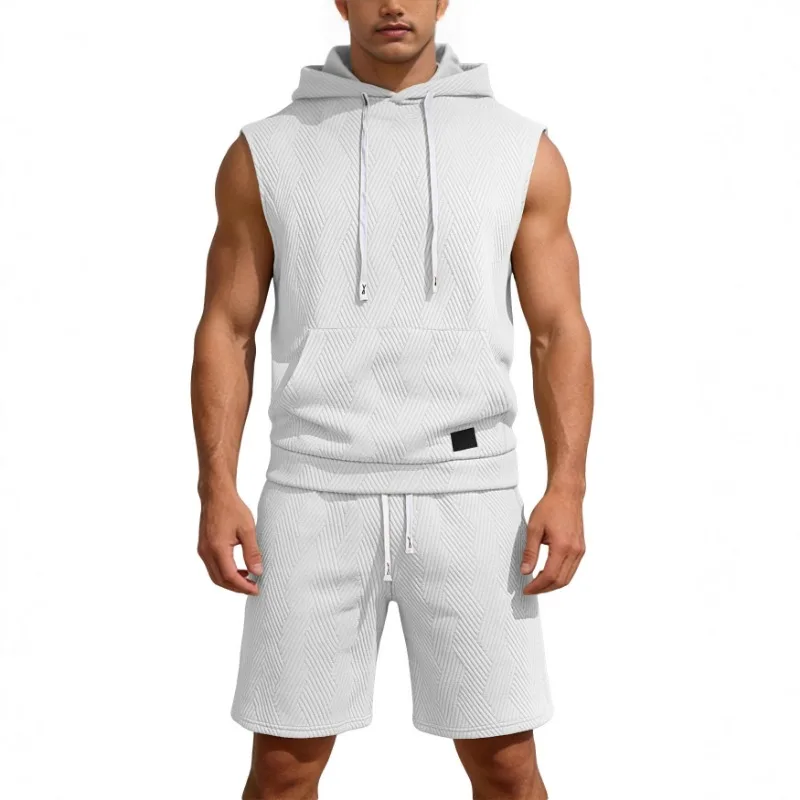 

2025 Sleeveless Top Men's Loose Waistcoat Casual Sports Hooded Vest Sweatshirt Casual Shorts Suit