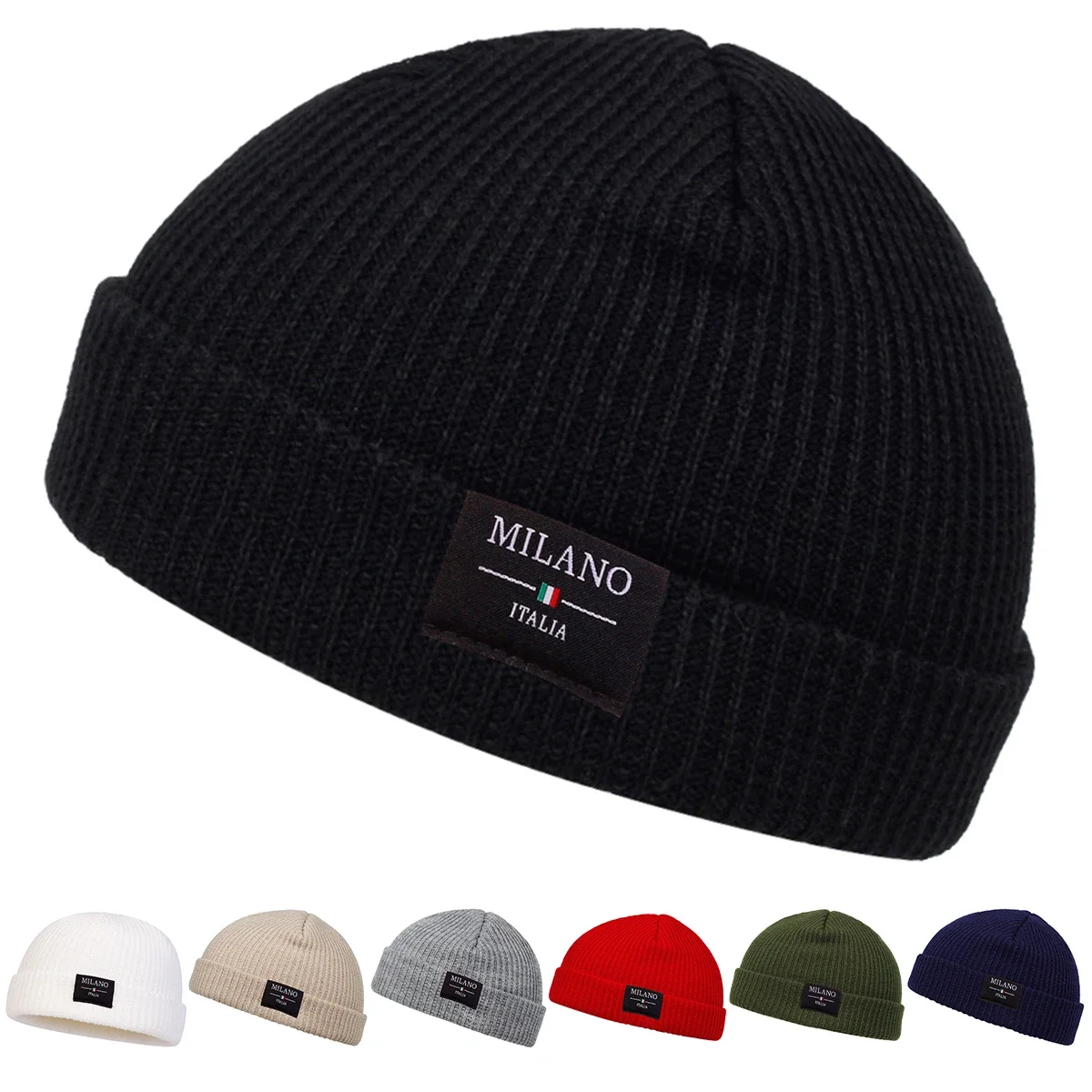 Unisex MILANO ITALIA Sewing Label Beanies Hats Autumn and Wi