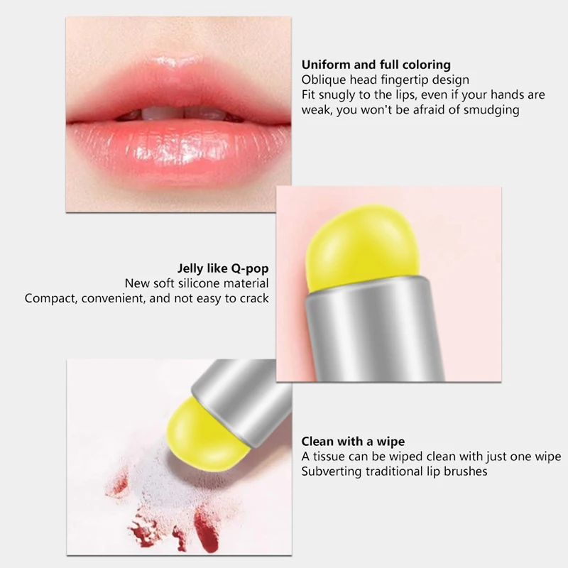 แปรงแต่งหน้าซิลิโคนและคอนซีลเลอร์สีเหลืองมะนาวพร้อมฝาปิด Q Soft Round Head ลิปสติก Applicator Lip Cosmetic Multi-use