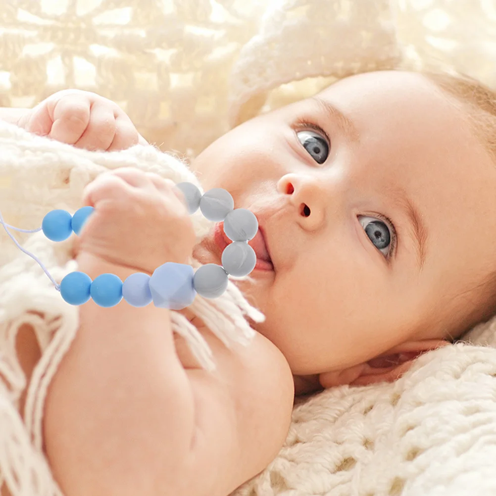 2Pcs Silicone Teething Necklaces Color Block Design Soft Safe for Baby Teething Infant Nursing Necklace for Moms