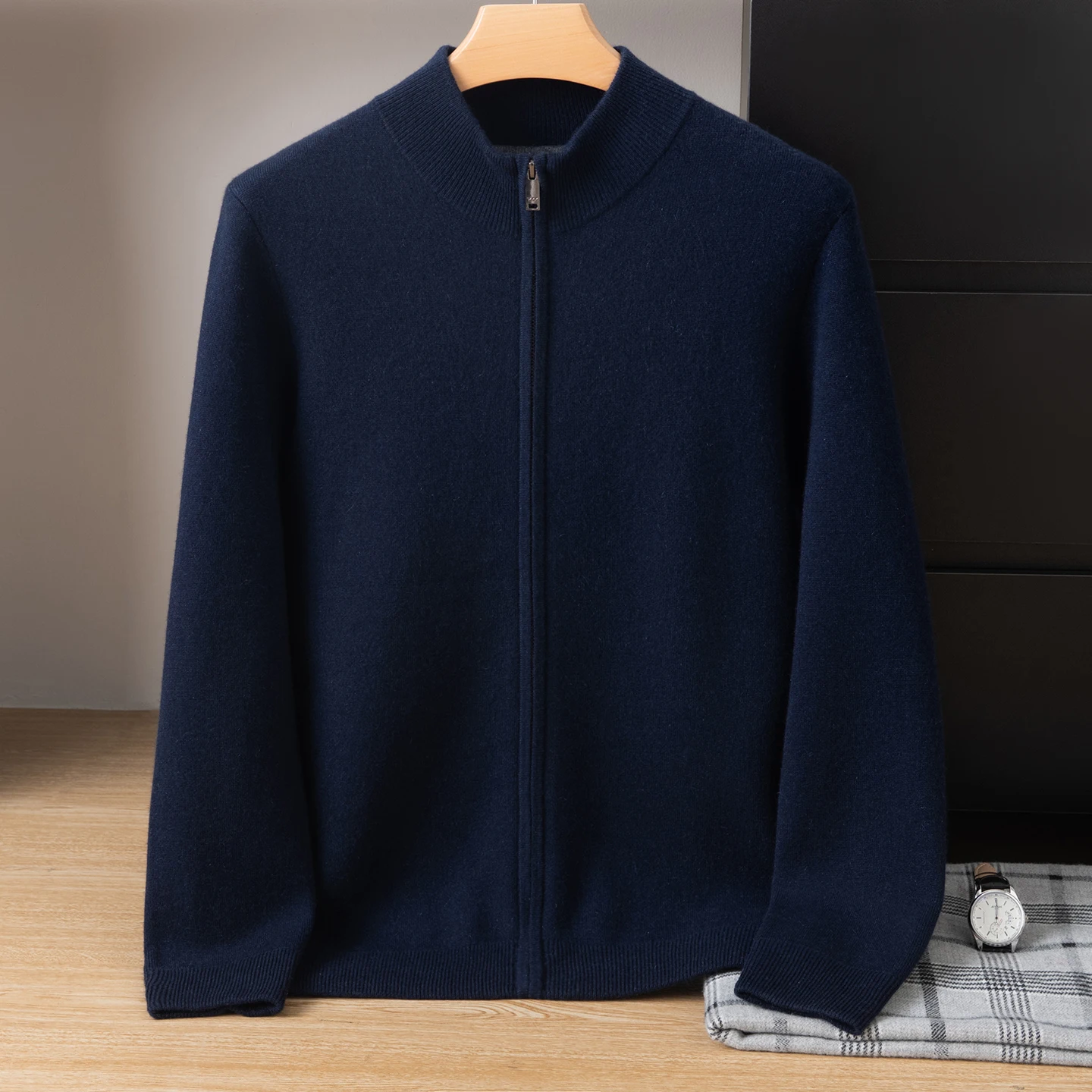 Men's Clothing 100% Pure Goat Cashmere Knitted Cardigan Sweater Autumn Winter Thickened Air Layer Fashion Zipper Sweater Jacket
