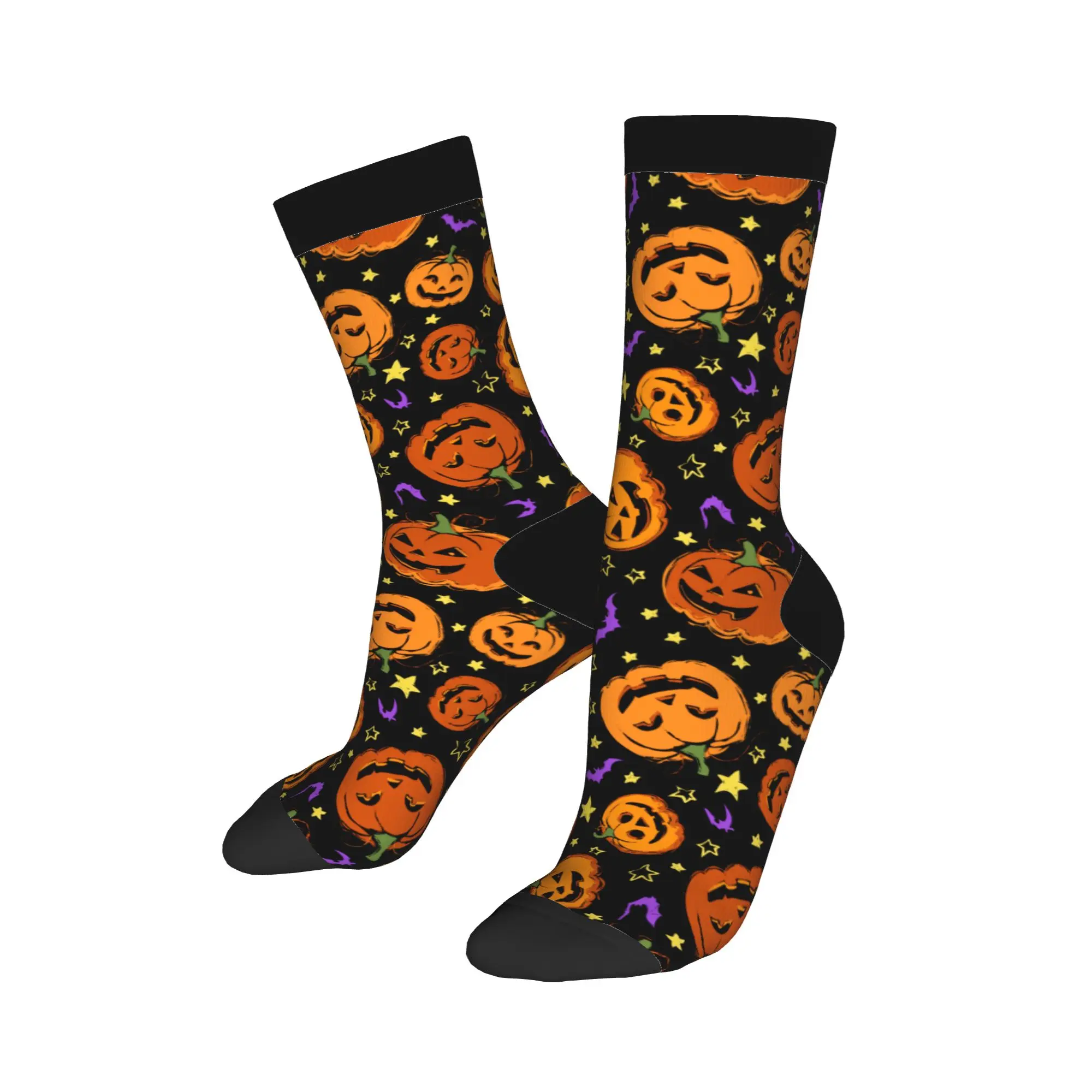 Winter Warm Cool Men's Women's Halloween Pumpkins Socks  Non-slip Basketball Socks