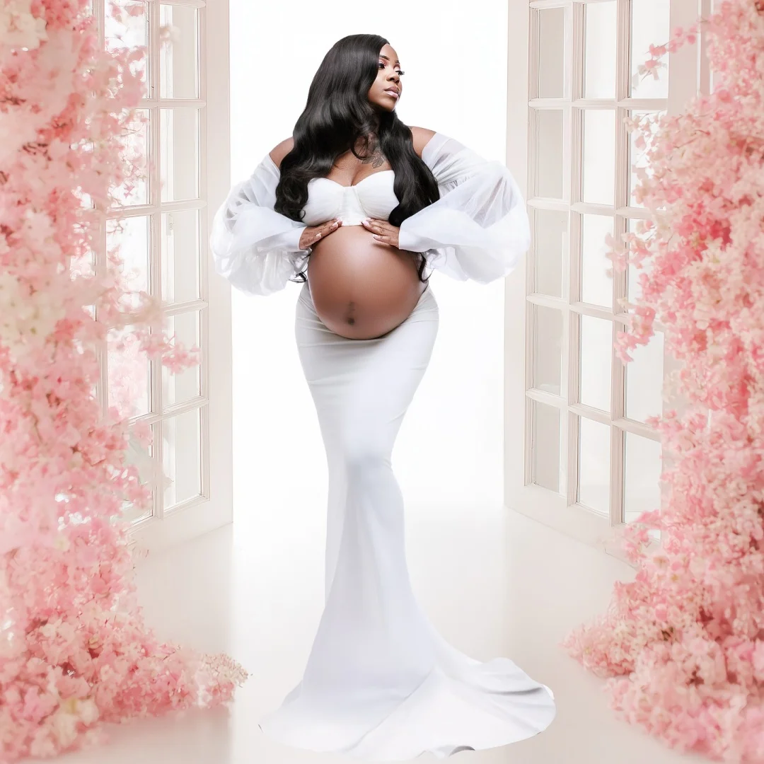 

Белые платья для беременных с длинными рукавами, платье для выпускного вечера для беременных, облегающее платье на заказ, женский реквизит для фотосъемки