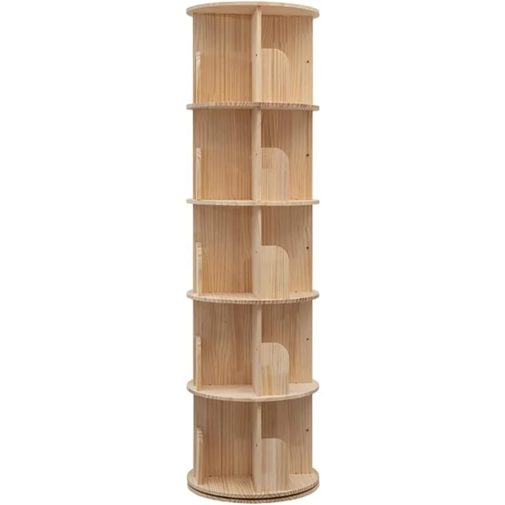 Rotating Bookshelf, 360 Display 5 Tier Floor Standing Bookcase Storage Rack for Kids&Adult, Wood Narrow Book Shelf Organizer