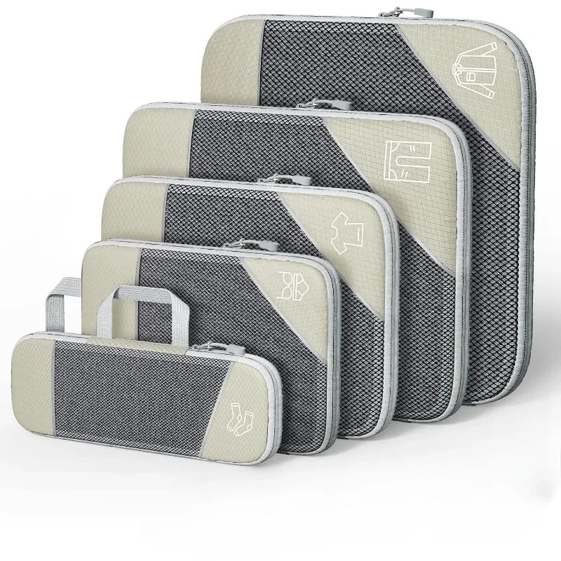 5PCS compressieverpakkingsblokjes, mesh reisverpakkingsblokjes voor koffers, lichtgewicht organisatoren tassenset voor reisbenodigdheden