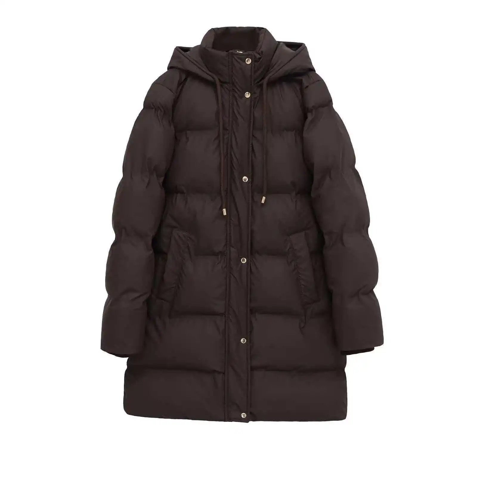 سترة قطنية طويلة بغطاء للرأس بسيطة ومتعددة الاستخدامات لشتاء 2025 للسيدات #1