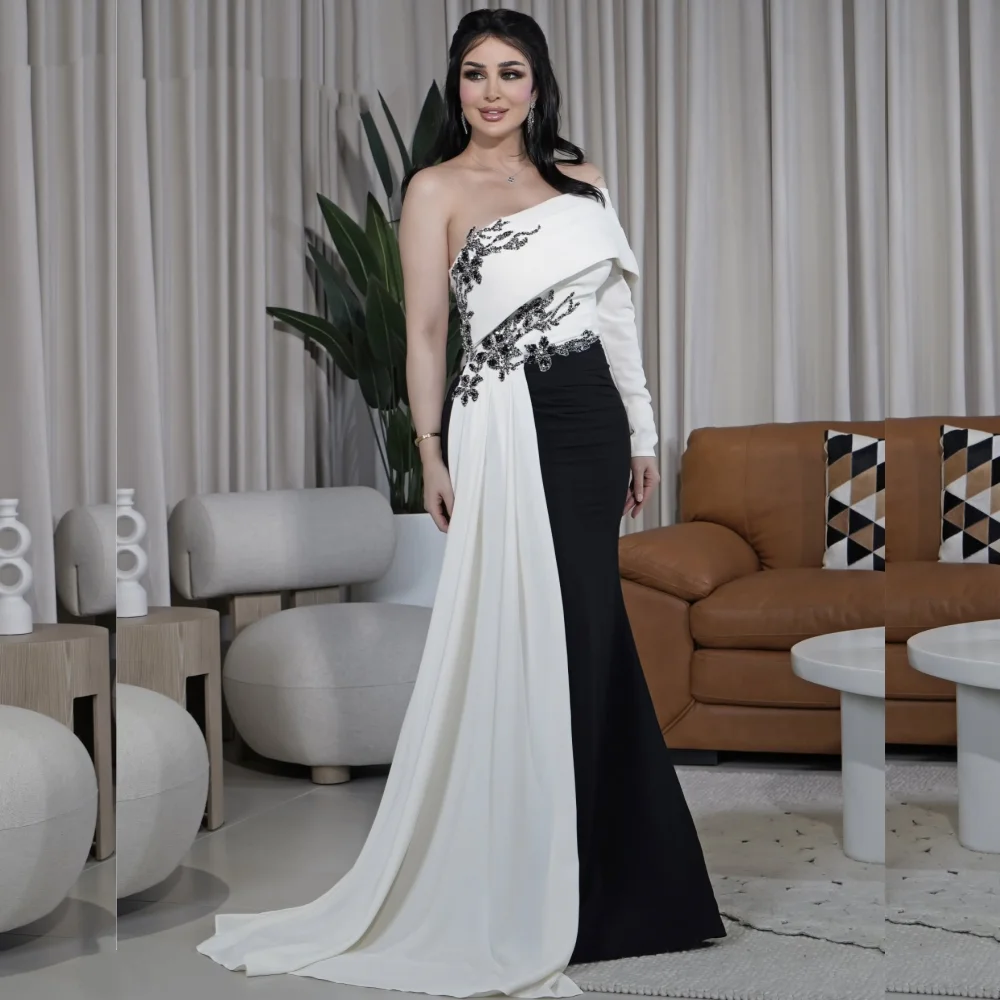 

Customized Chinese Style Jersey Sequined Flower Trumpet Off-the-shoulder Long Dresses Bespoke Occasion Retro