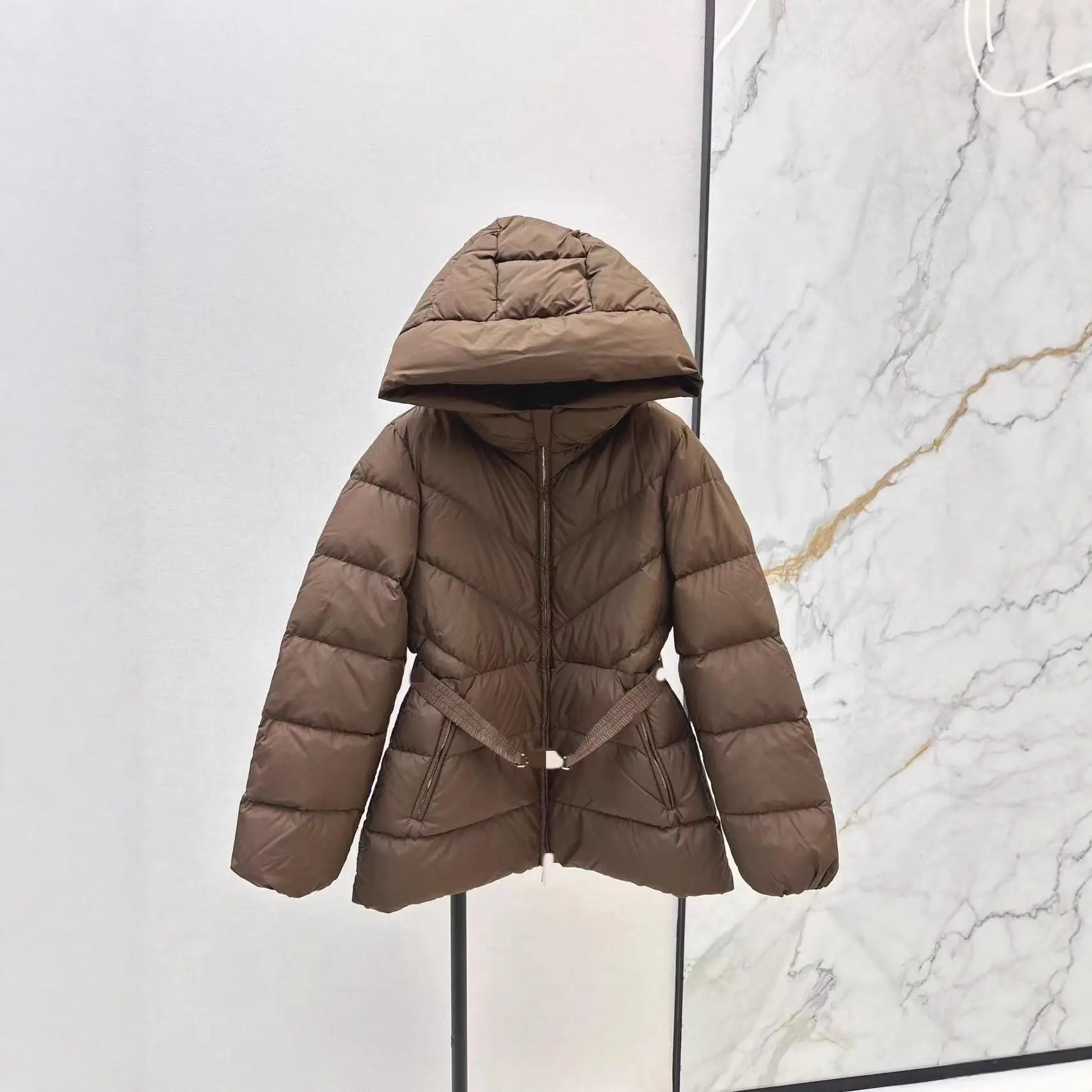 

Fashionable Metal Buckle South Oil Waist Coat Hooded Workwear Autumn Winter Women's Jacket Early Spring New Style Thick Warm