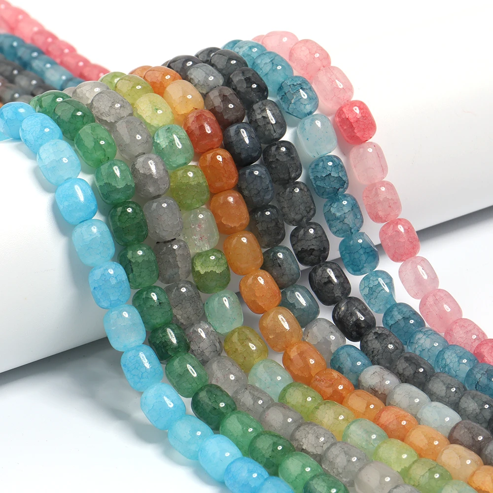 38pcs 8x10mm Colorful Floral Glass Beads Barrel Shape Loose Spacer Beads For Jewelry Making DIY Bracelet Necklace Accessories