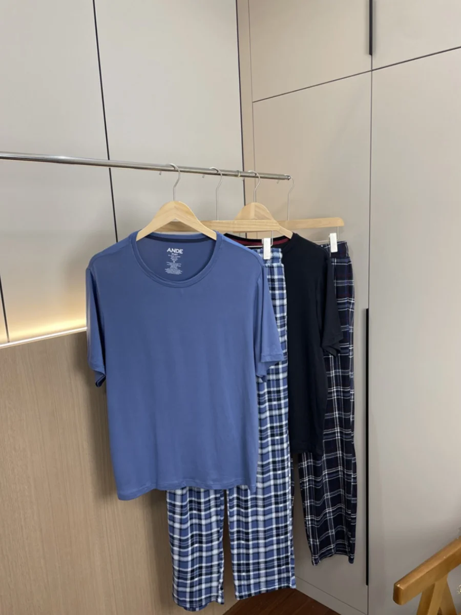 

Soft Comfortable Men's Summer Home Clothes Set Breathable Skin-friendly Short Sleeve round Neck Long Pants Casual Style