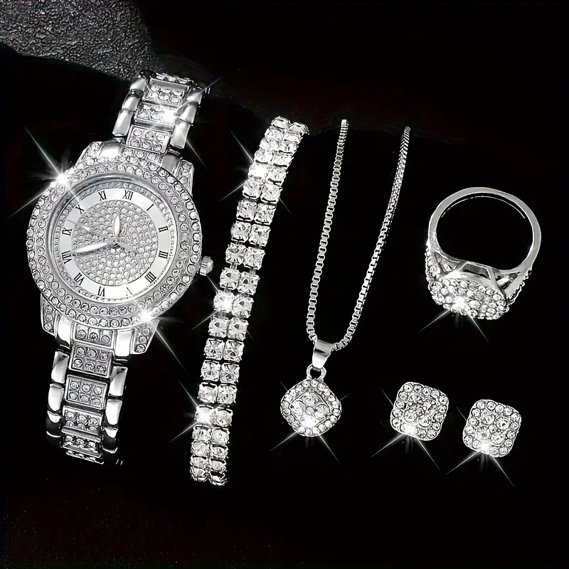 6-piece ladies' elegant quartz watch and minimalist accessory set for daily wear, holidays, and gifts for friends and family