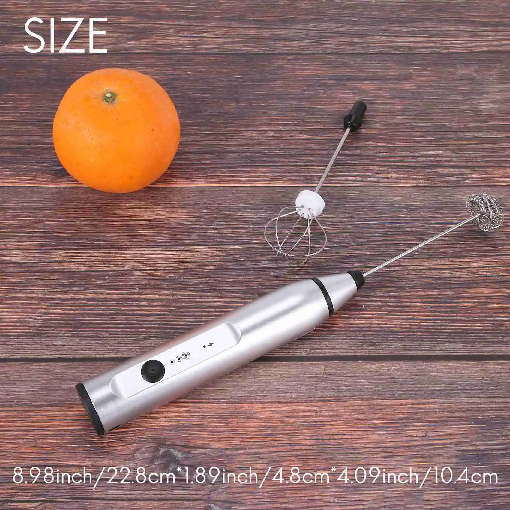 HIM-Buih Susu Elektrik Isi Ulang dengan 2 Pengocok, Pembuat Busa Genggam untuk Kopi, Latte, Cappuccino, Cokelat Panas, Tahan Lama