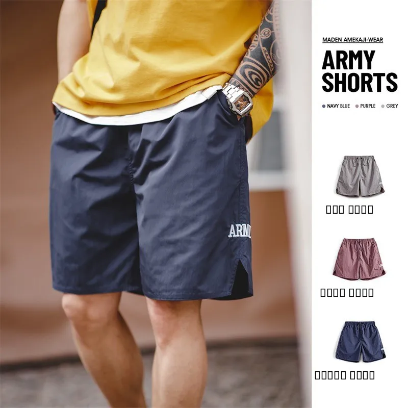 

Maden Men's Spor orts Thin Embroidered Training Summer Straight Leg Quarter Pants Casual Polyester Fiber Non-Elastic