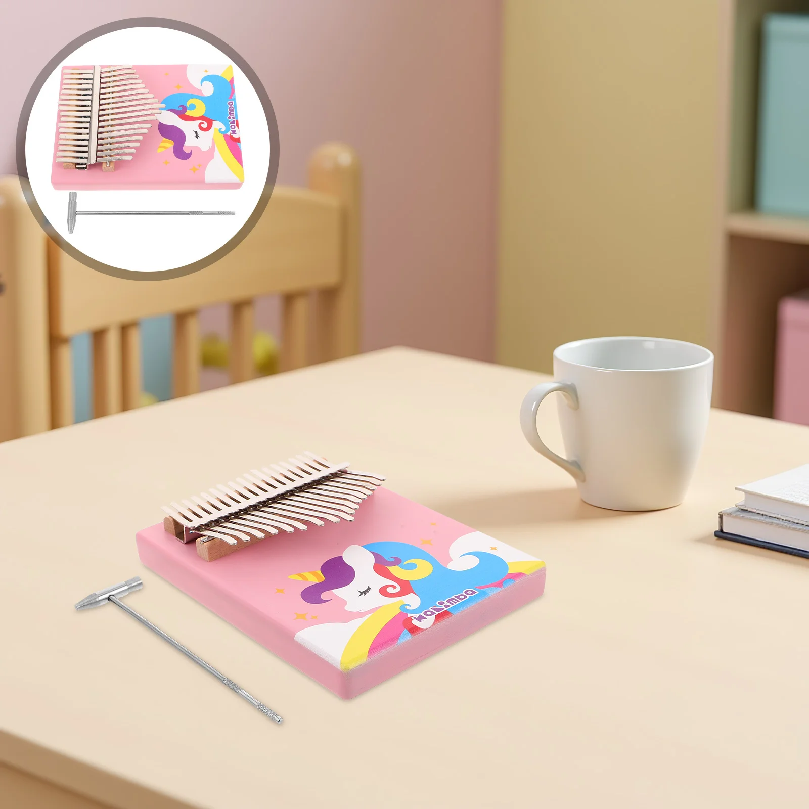 

Solid Wood Pink Kalimba 17key Cartoon Design Finger Piano Portable Mini Musical Accessory for Children Piano Music Accessory
